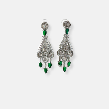 Classic Emerald Waterfall Cubic Zirconia Necklace Set With Danglers