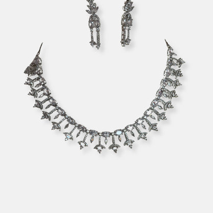 CZ Rhodium Plated Necklace Set With Earrings