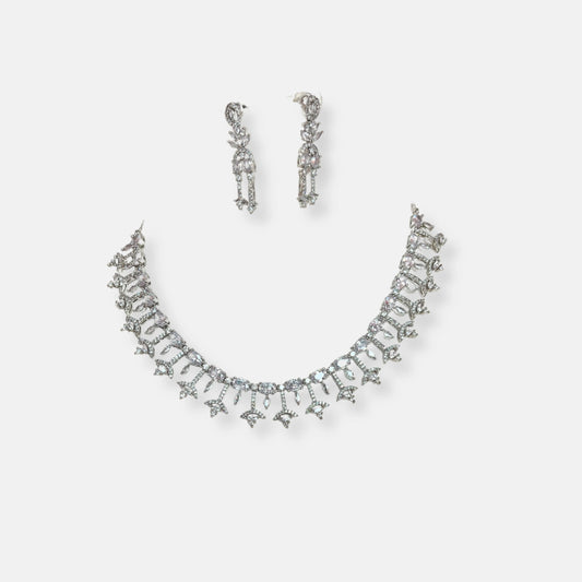CZ Rhodium Plated Necklace Set With Earrings