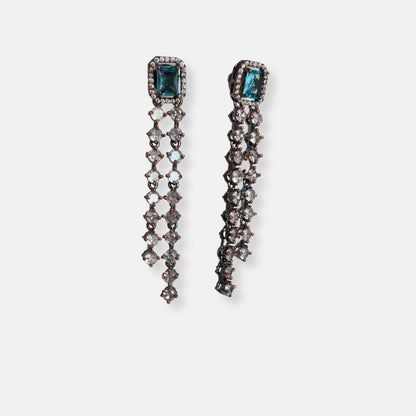 Jewelit Double Layered Aqua Necklace Set in Black Polish And Rose Gold