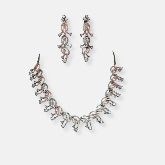 Jewelit Black Rose Sleek Necklace Set With Earrings