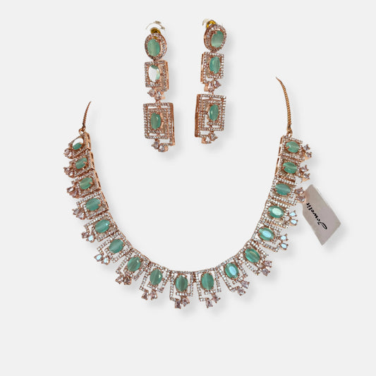 Jewelit Rose Gold Mint Necklace Set With Dainty Maangtika