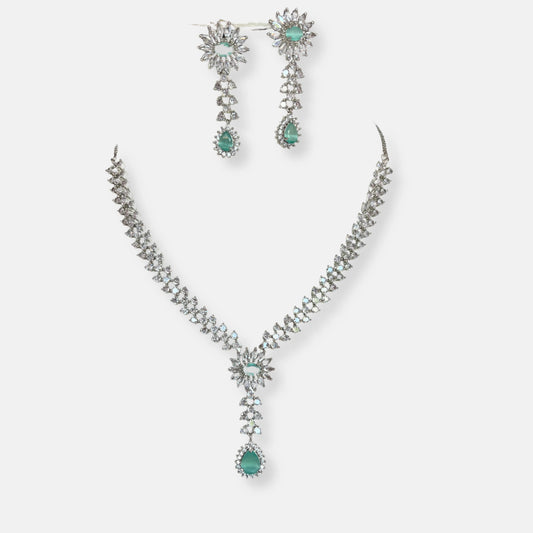 Jewelit Mint Stone Classic Cubic Zirconia Tear Drop Necklace Set
