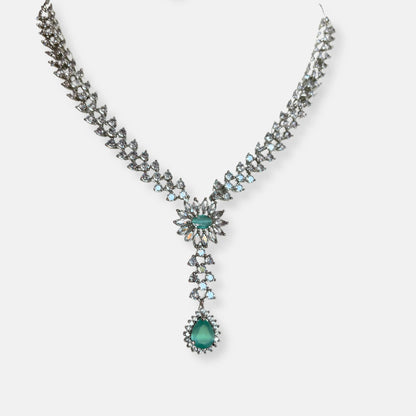 Jewelit Mint Stone Classic Cubic Zirconia Tear Drop Necklace Set