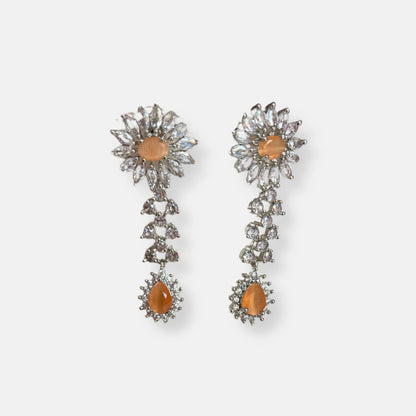 Jewelit Peach Stone Cubic Zirconia Necklace Set With Earrings