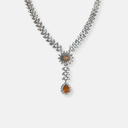 Jewelit Peach Stone Cubic Zirconia Necklace Set With Earrings