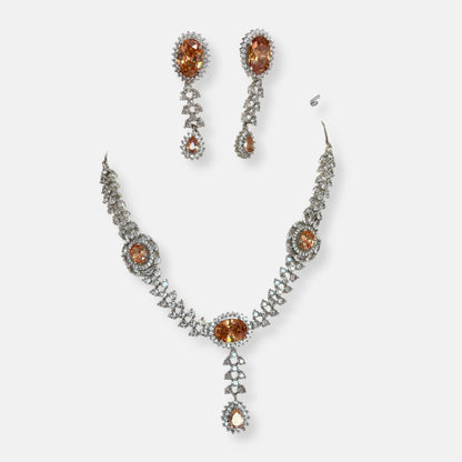 Jewelit Cubic Zirconia Peach Stone Tear Drop Necklace Set