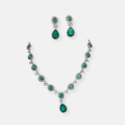 Jewelit Tear Drop Kundan Cubic Zirconia Necklace Set
