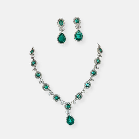 Jewelit Tear Drop Kundan Cubic Zirconia Necklace Set