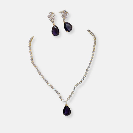 Jewelit Sapphire and White Cubic Zirconia Tear Drop Statement Necklace Set