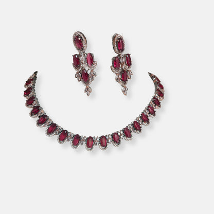 Jewelit Faux Ruby Studded Black Rose Cubic Zirconia Necklace Set