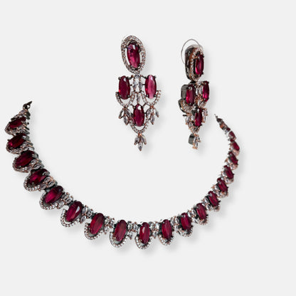 Jewelit Faux Ruby Studded Black Rose Cubic Zirconia Necklace Set