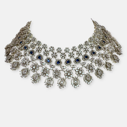 Jewelit Cubic Zirconia Sapphire Choker Necklace Set With Danglers