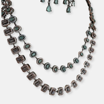 Jewelit Double Layered Aqua Purple Black Polish Necklace Set