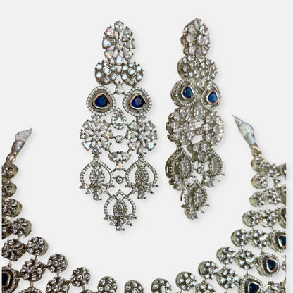 Jewelit Cubic Zirconia Sapphire Choker Necklace Set With Danglers