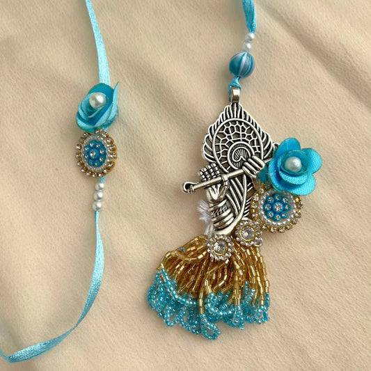 Cutdana Oxidized Morepankh Lumba Rakhi Set