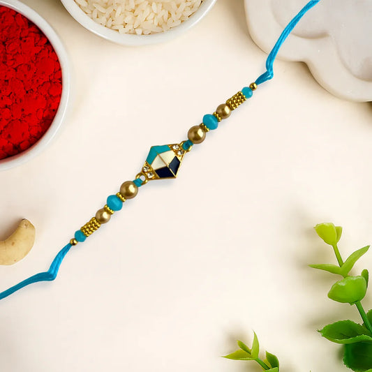Blue White Enamel Thread Rakhi