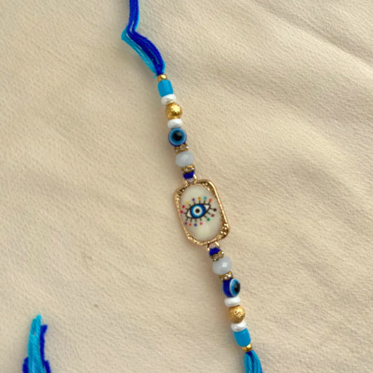 Evil Eye Golden Beaded Thread Rakhi