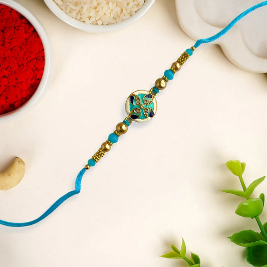Blue White Meena Thread Rakhi
