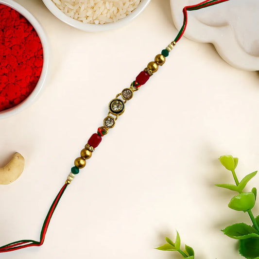 Kundan Pearl Beaded Traditional Rakhi
