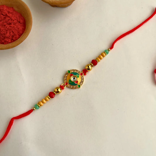Traditional Meena Bead Thread Rakhi