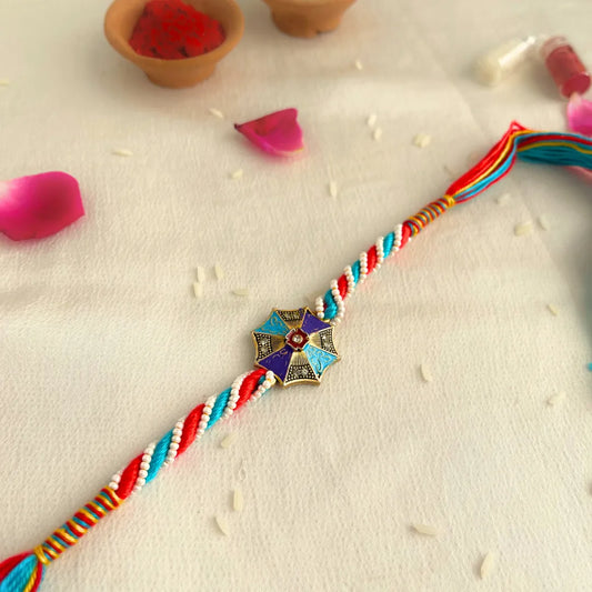 Pearl Embellished Meenakari Knot Mauli Rakhi