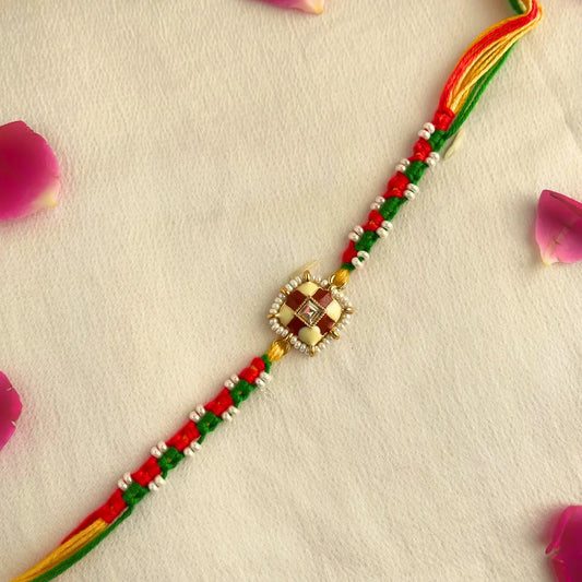 Mauli and Pearl With Meena Work Thread Rakhi