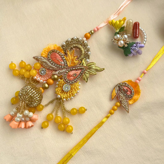 Zardosi Cutdana Lumba Rakhi Set