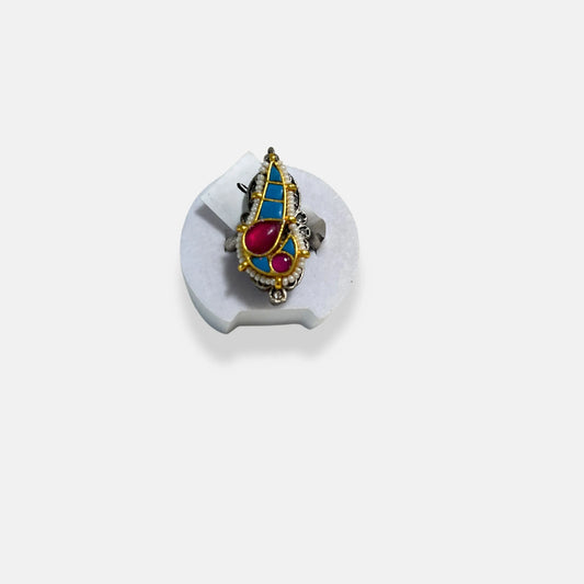 92.5 Silver Plated Jadau Oxidized Cocktail Ring 10005