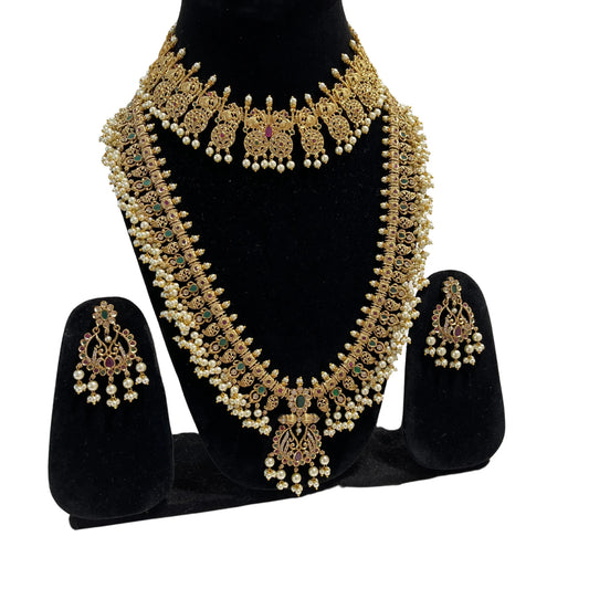 Temple Long Necklace Set With Earrings 10002