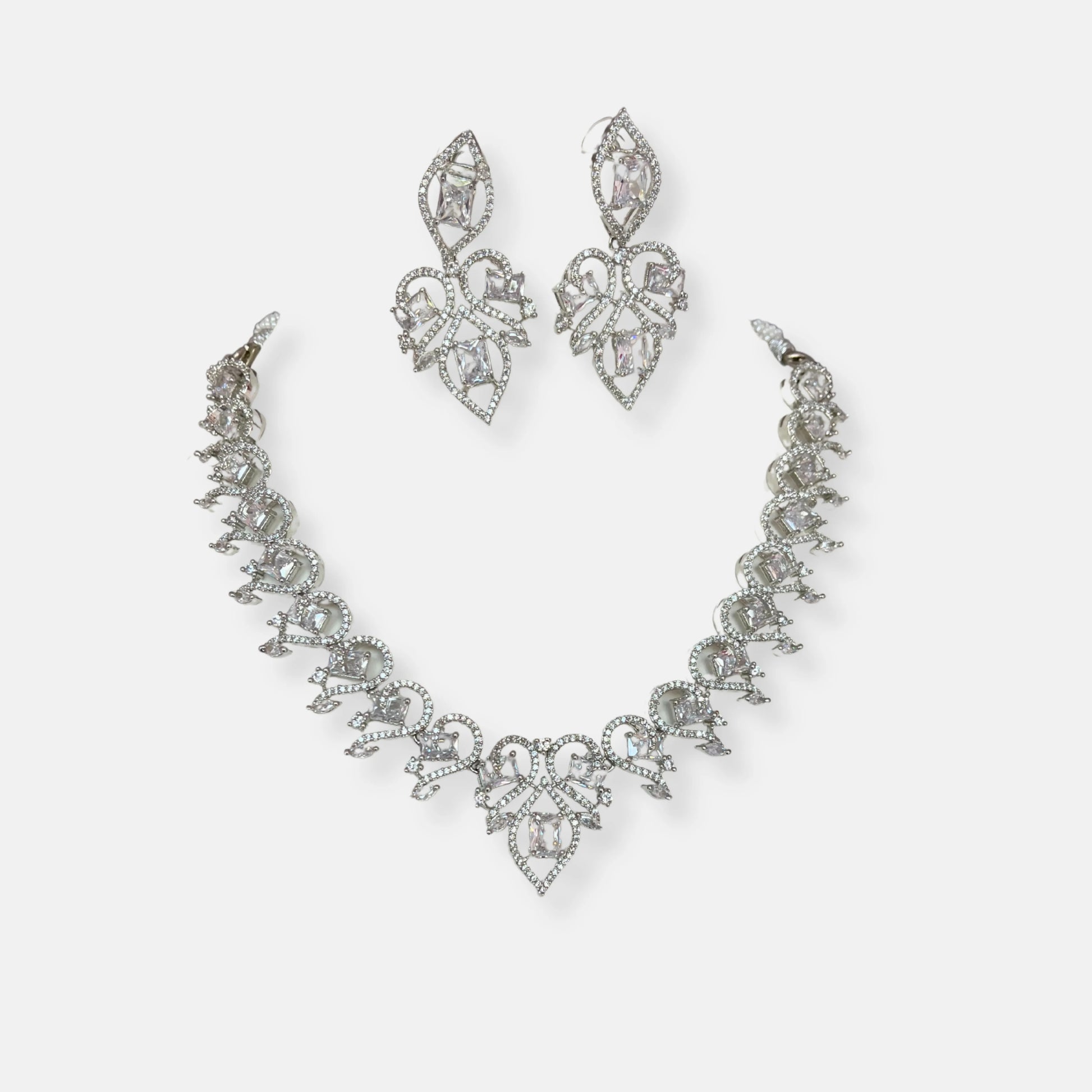 Cubic Zirconia Silver Plated Necklace Set 10018 - Jewelit