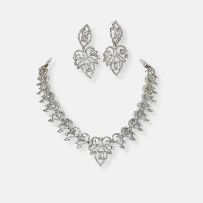 Cubic Zirconia Silver Plated Necklace Set 10018 - Jewelit