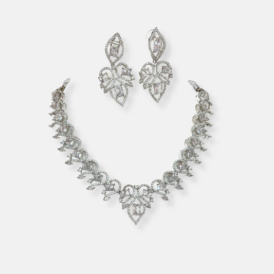 Cubic Zirconia Silver Plated Necklace Set 10018 - Jewelit