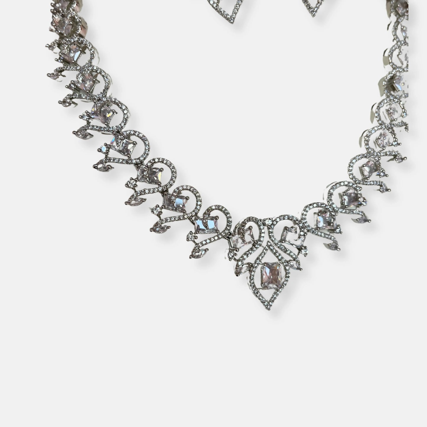 Cubic Zirconia Silver Plated Necklace Set 10018 - Jewelit