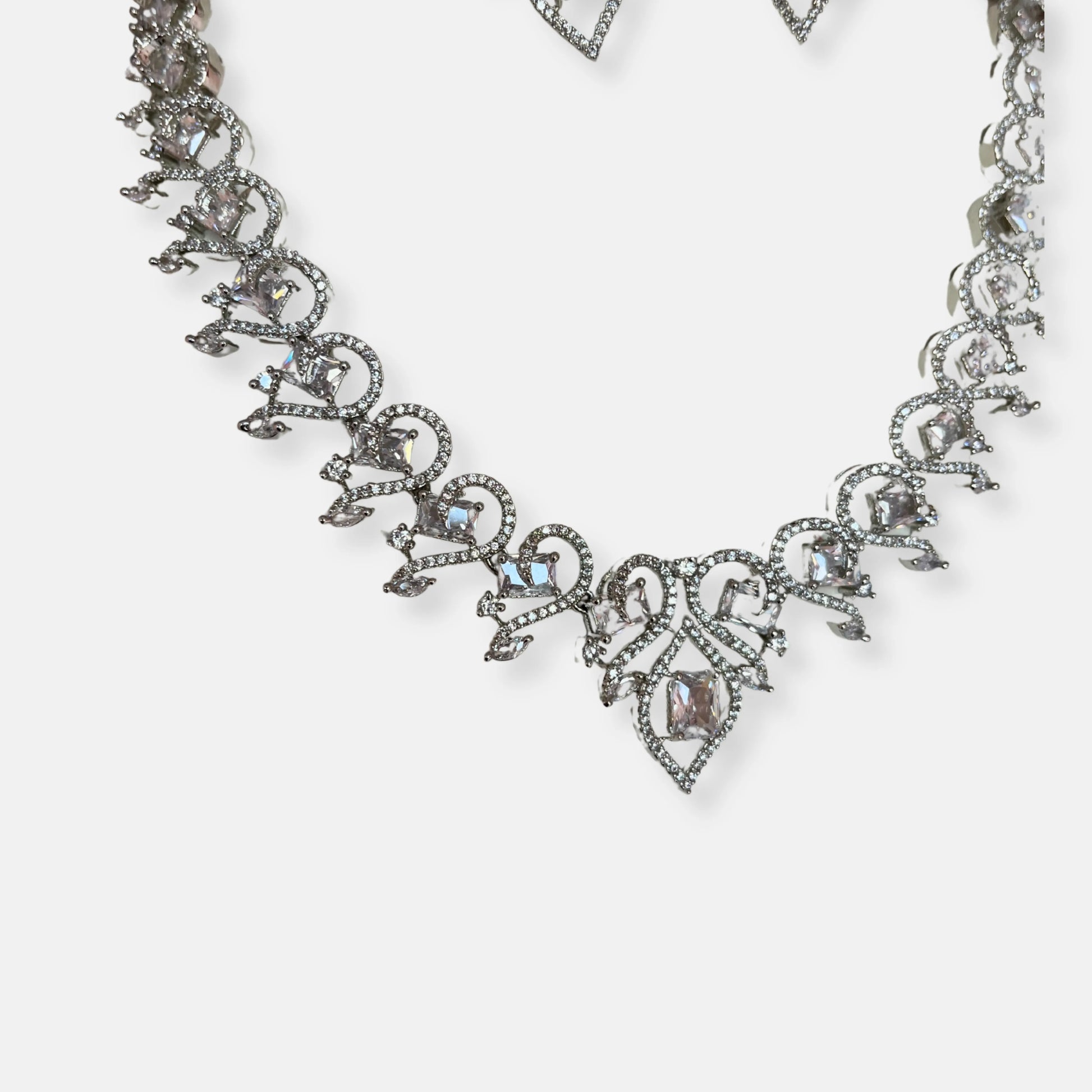 Cubic Zirconia Silver Plated Necklace Set 10018 - Jewelit
