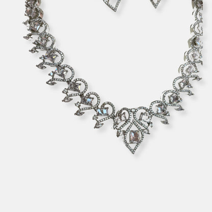 Cubic Zirconia Silver Plated Necklace Set 10018 - Jewelit