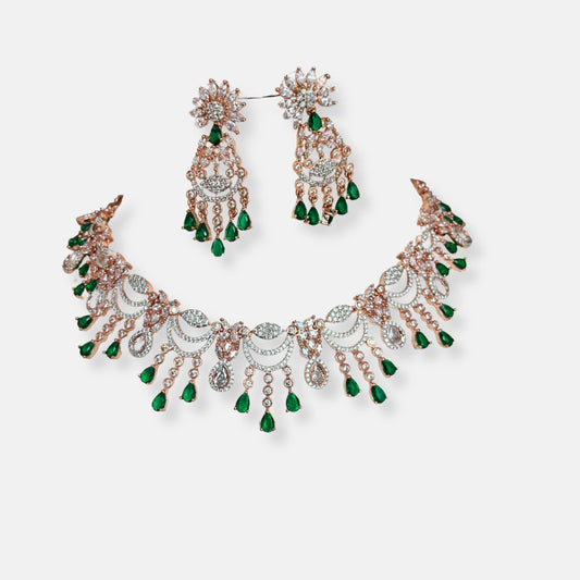 Cubic Zirconia Silver Plated Necklace Set 10006 - Jewelit
