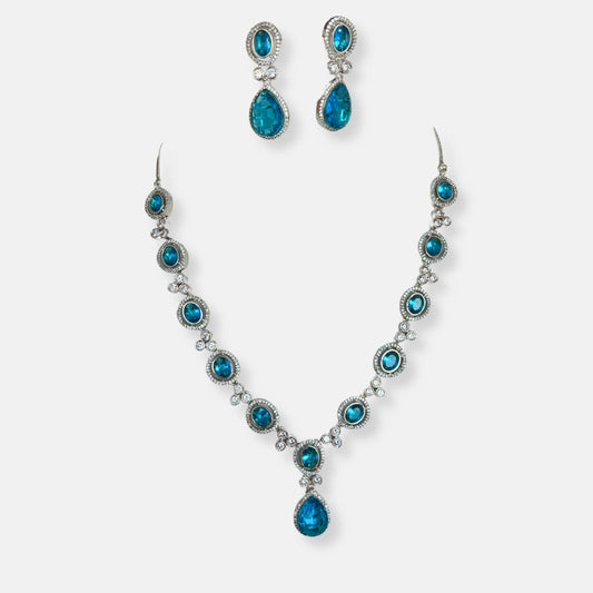 Cubic Zirconia Silver Plated Necklace Set 10001 - Jewelit