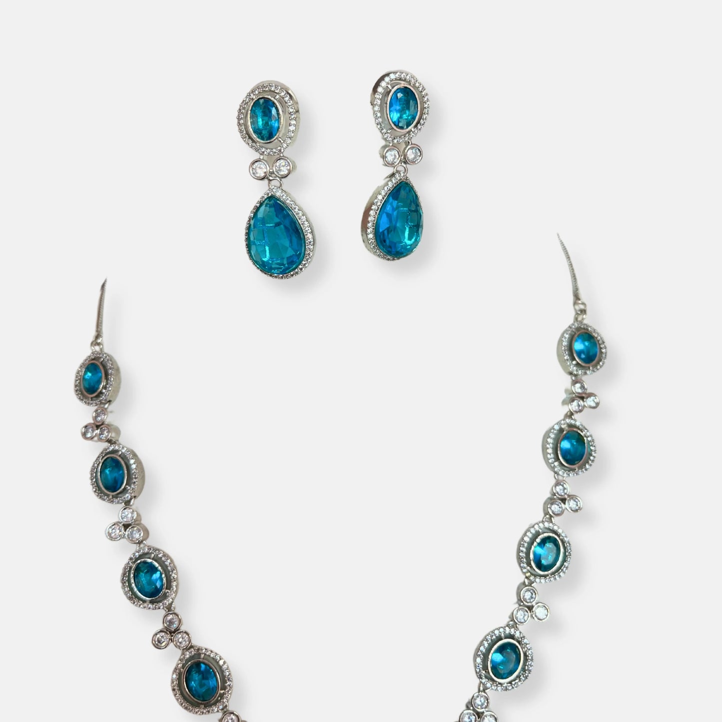 Cubic Zirconia Silver Plated Necklace Set 10001 - Jewelit