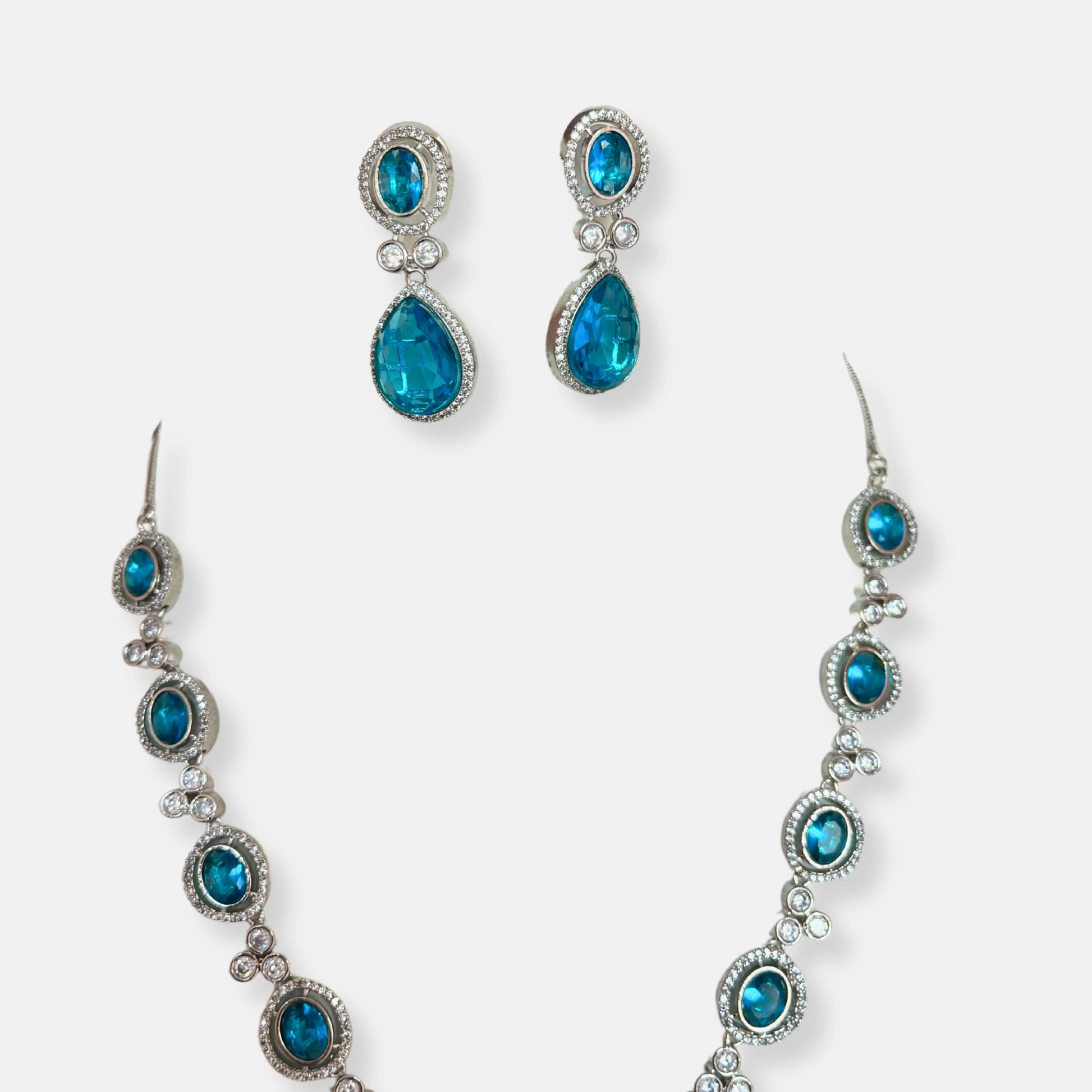 Cubic Zirconia Silver Plated Necklace Set 10001 - Jewelit