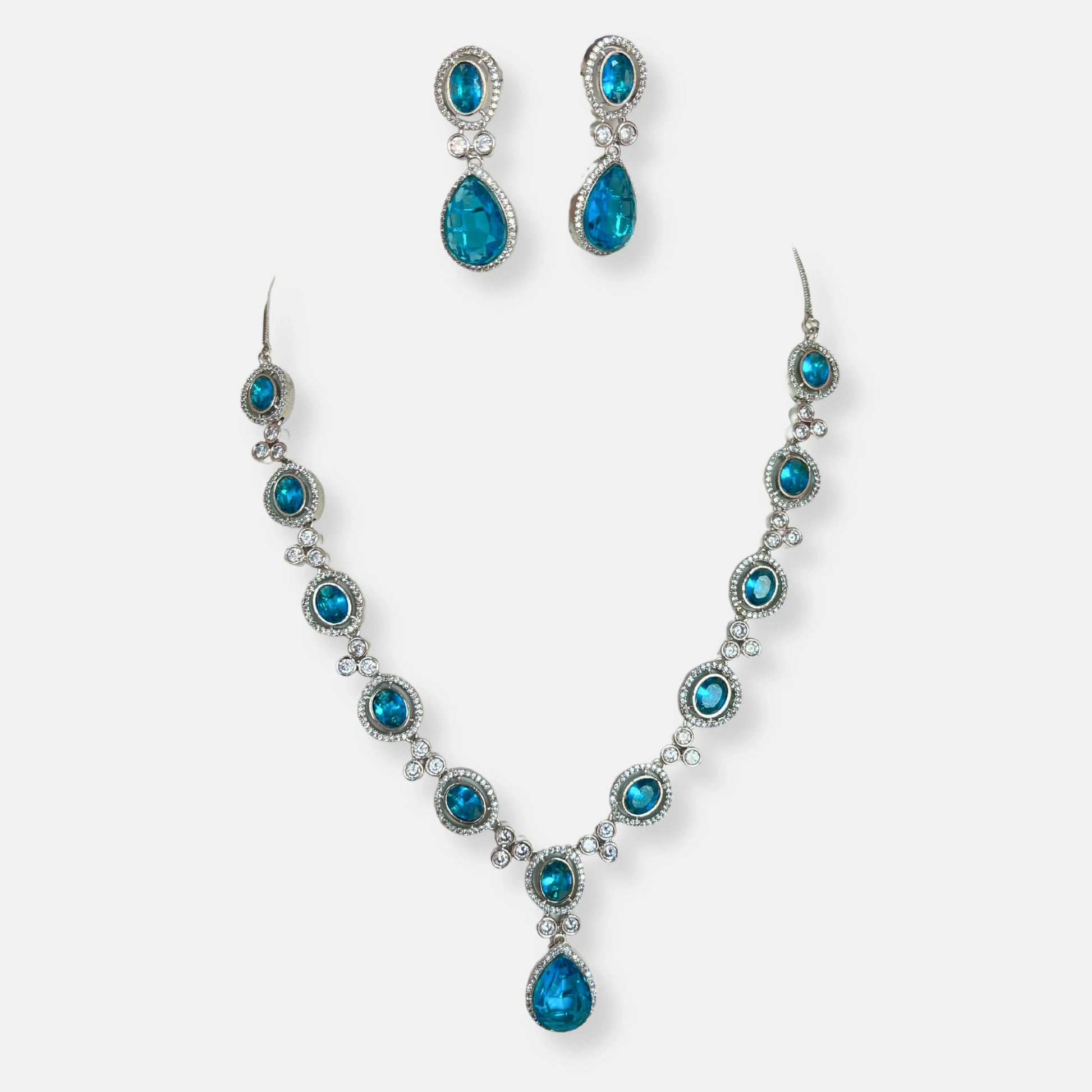 Cubic Zirconia Silver Plated Necklace Set 10001 - Jewelit