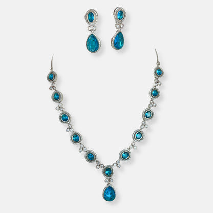 Cubic Zirconia Silver Plated Necklace Set 10001 - Jewelit