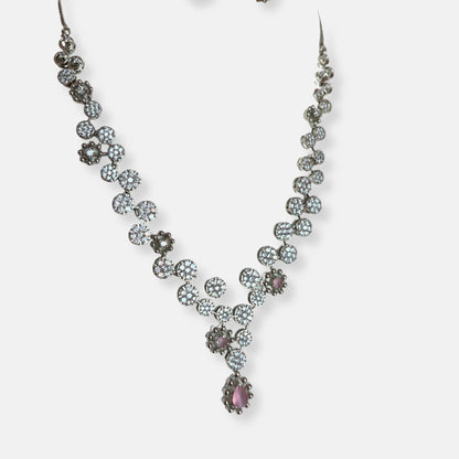 Cubic Zirconia Silver Plated Necklace Set 10025