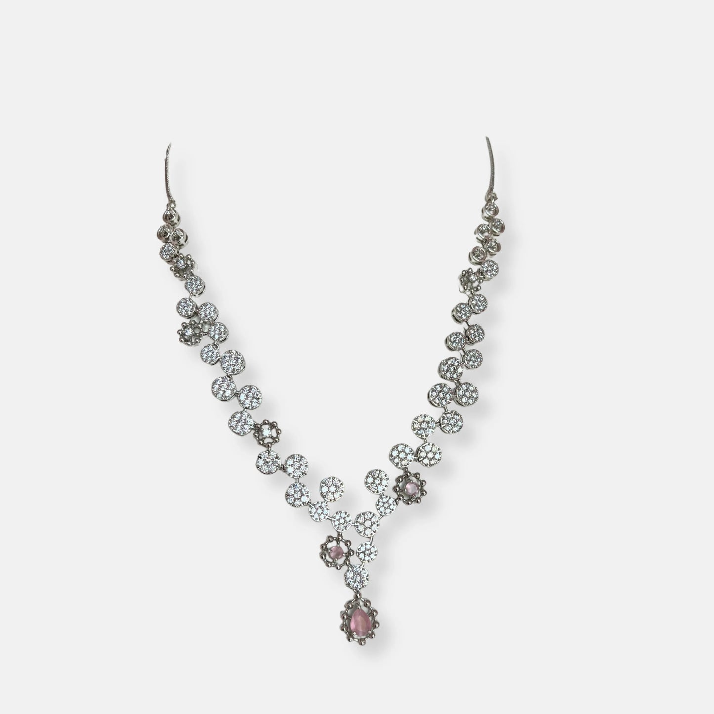 Cubic Zirconia Silver Plated Necklace Set 10025