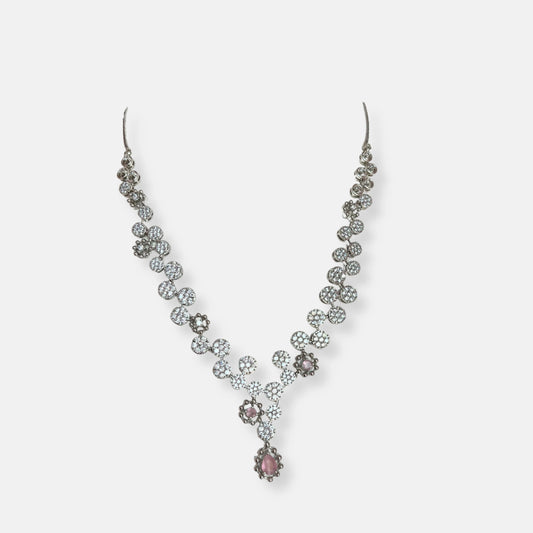 Cubic Zirconia Silver Plated Necklace Set 10025