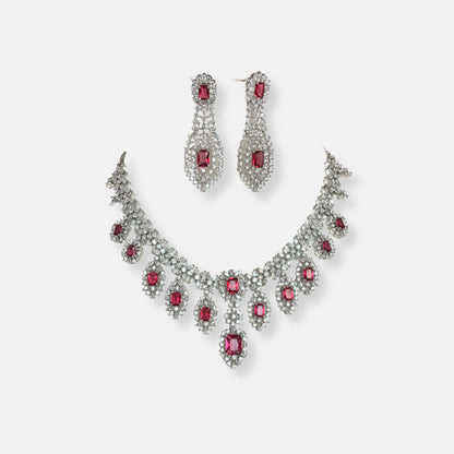 Cubic Zirconia Silver Plated Necklace Set 10024