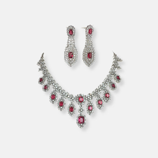 Cubic Zirconia Silver Plated Necklace Set 10024