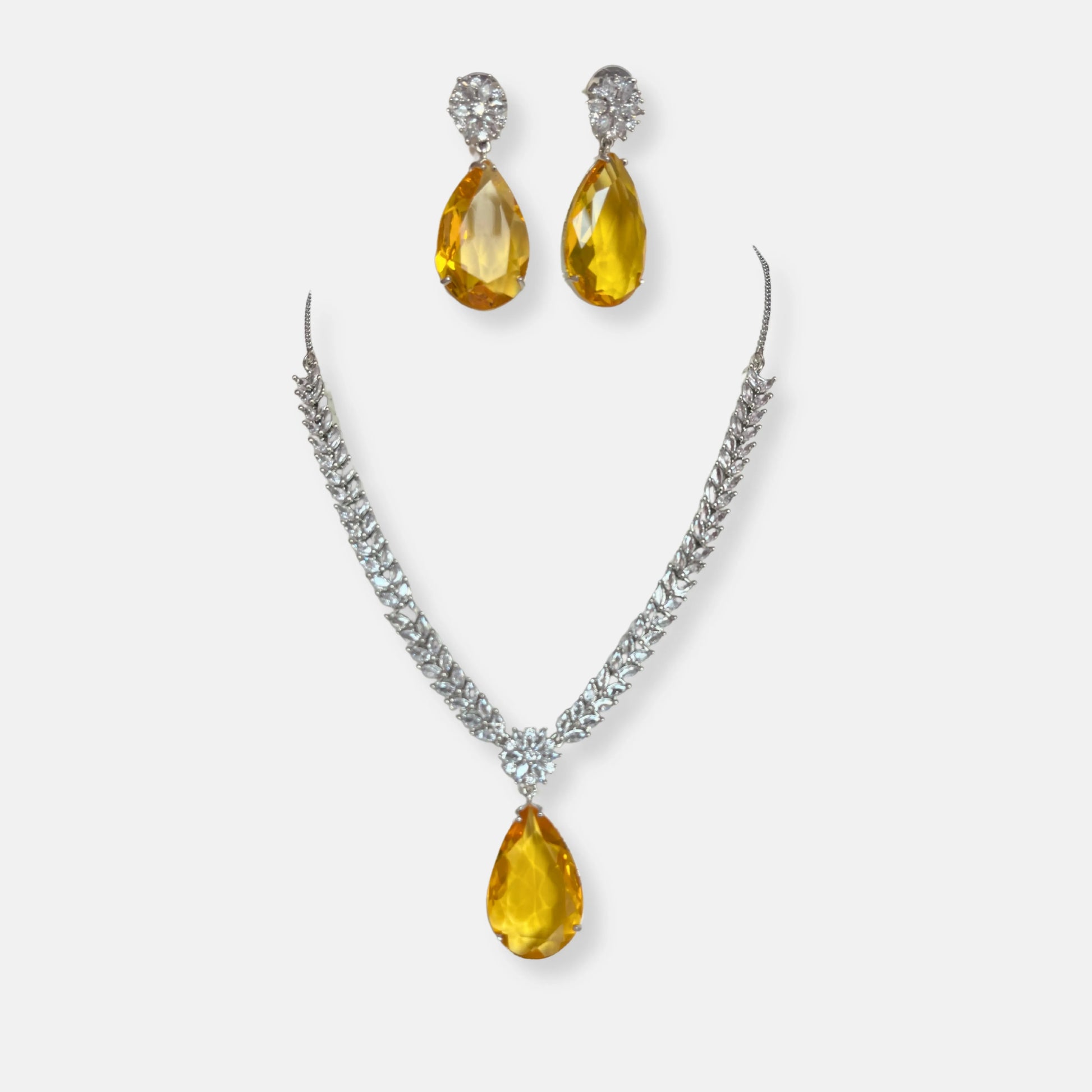 Citrine Tear Drop Necklace with Earrings - Jewelit