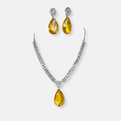 Citrine Tear Drop Necklace with Earrings - Jewelit