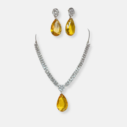Citrine Tear Drop Necklace with Earrings - Jewelit